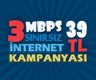 3 Mbps Sınırsız 39 TL Kampanyası